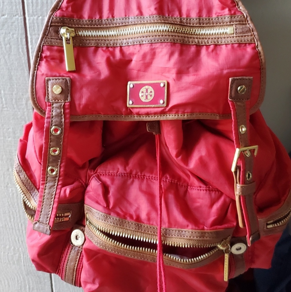 Tory Burch red and gold backpack